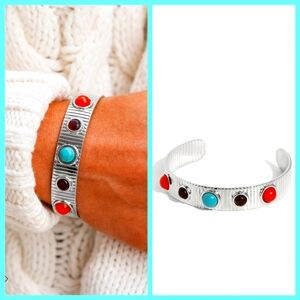 Vibrant Silvertone Cuff with Colorful Accents